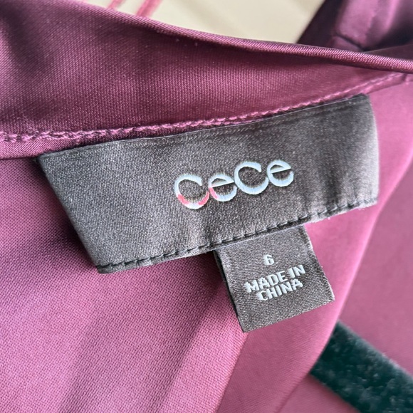 🆕 ✨CeCe Rich Cabernet Satin Ruched Midi Dress Size 6 Mock Elegant Cocktail Party - Picture 13 of 15